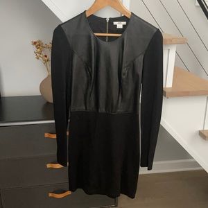 HELMUT LANG BLACK MINI DRESS WITH LEATHER DETAILING SIZE S
